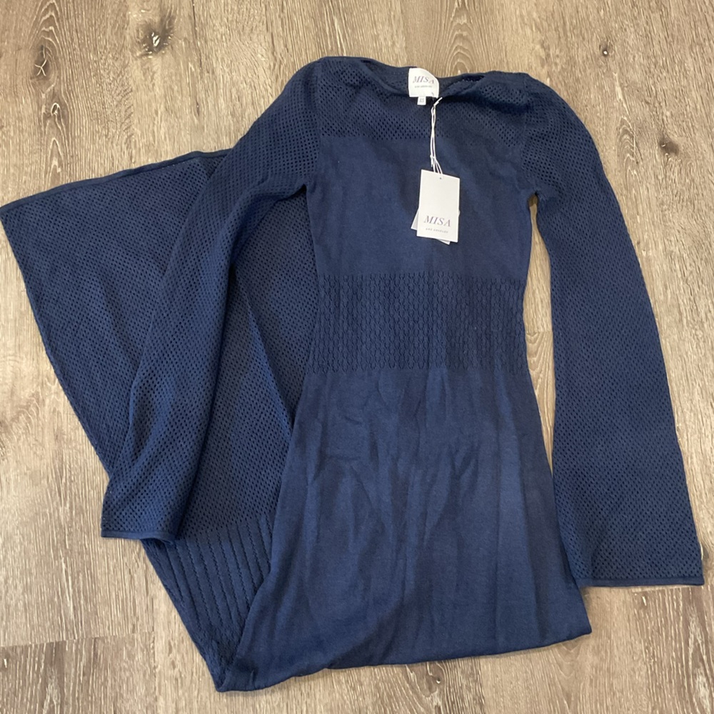 MISA Los Angeles Irene Dress Navy Cotton Cashmere Knit Maxi NWT Size XS